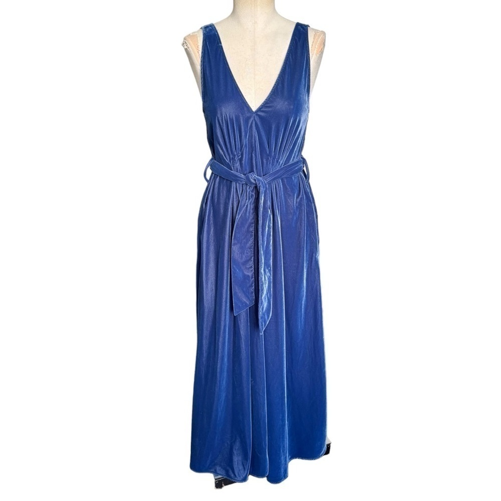 & Other Stories Belted Velvet  Midi Dress in Blue Size: 4 - Picture 4 of 12